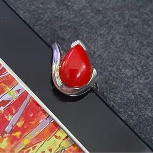 Red Stone Ring 925 Sterling Silver Size 8